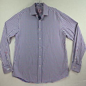 Bugatchi Button Up Shirt Mens Medium Long Sleeve Flip Cuff Embroidered Purple